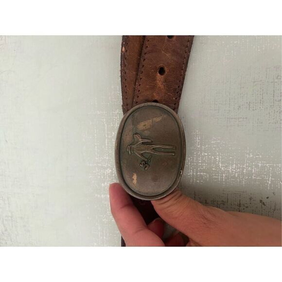 Levi’s Strauss cowboy vintage brass buckle leather belt size 42 - Picture 3 of 5